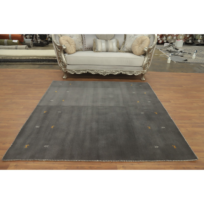 Tapis oriental gris tribal en laine 6 x 6