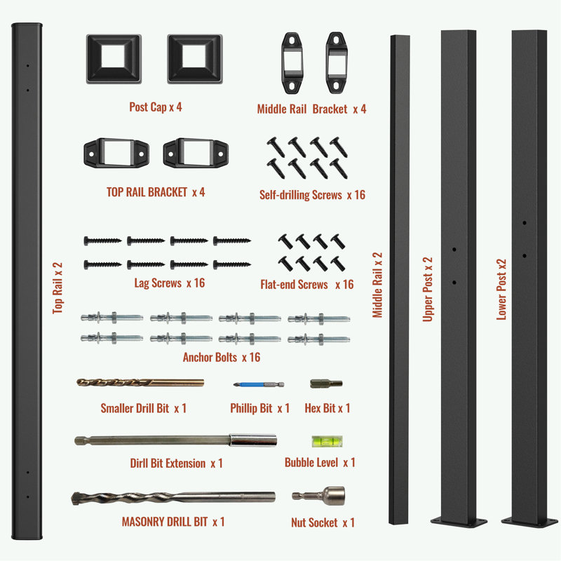 Rails à main pour les marches extérieures, paquet de 2 rampes à 1 ou 2 marches, H 12 po x l 36 po x P 26,5 po