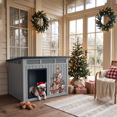 Large Christmas Dog House，Weatherproof Resin Pet Shelter with Removable Roof