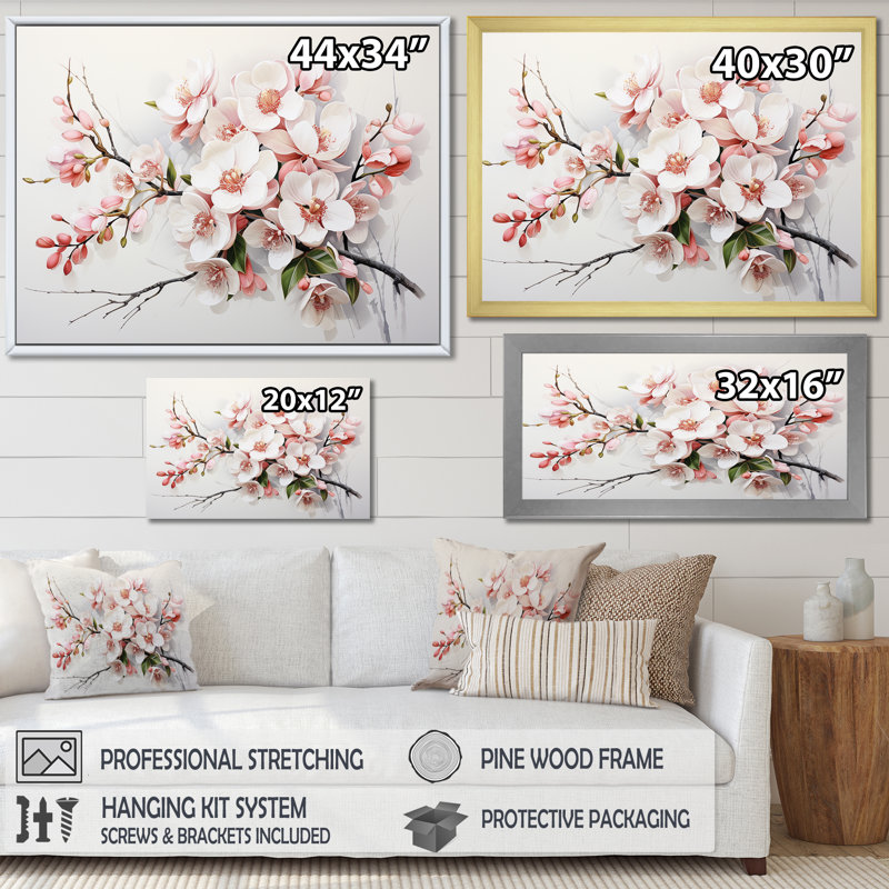«Pink Orchids Minimalisme Dream I» sur toile, Cadre simple argenté, H 34 po x l 44 po x P 1,5 po
