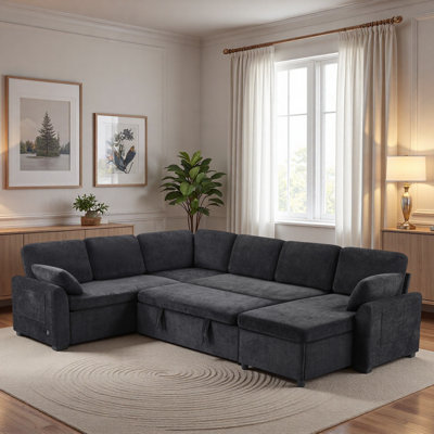 Canapé-lit modulaire convertible avec méridienne réversible, poches de rangement et dispositifs de chargement