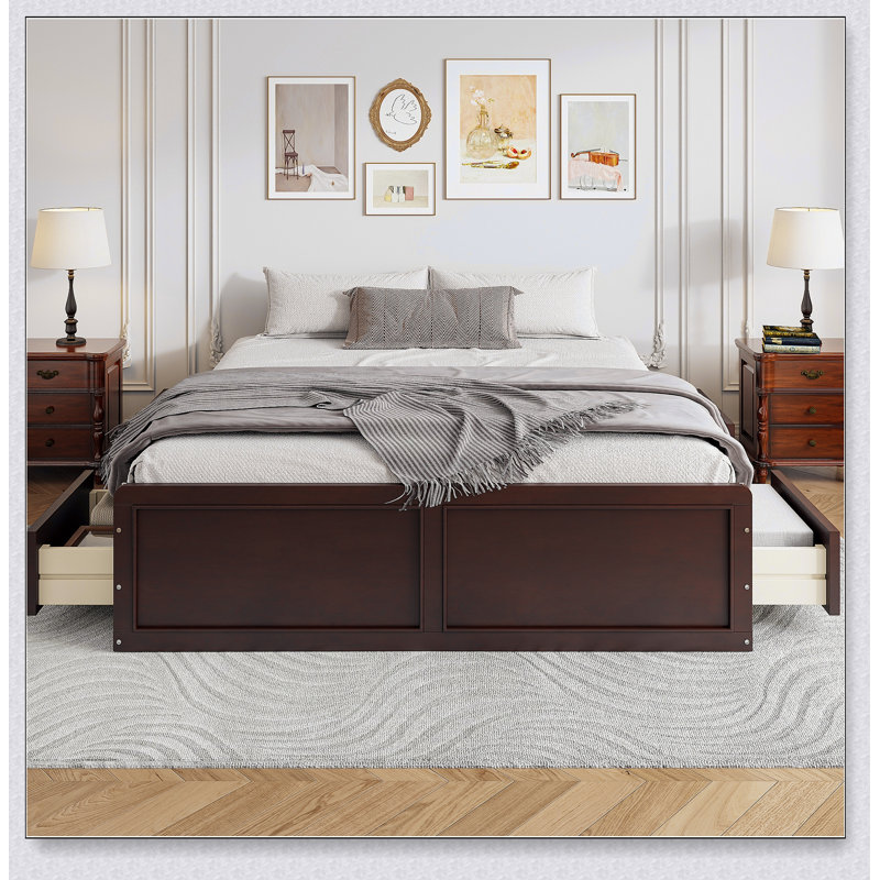 Structure de lit plateforme en bois avec 6 tiroirs, White