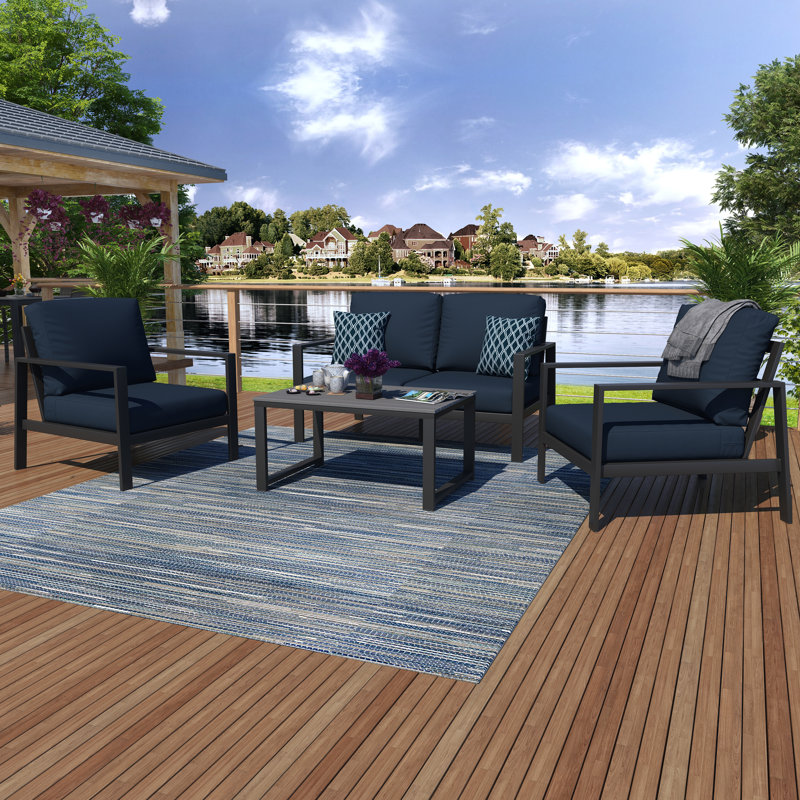 Ensemble de conversation Townsend avec coussins Sunbrella®, Toile bleu marine Sunbrella®, Gris