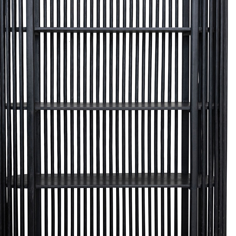 Milo Mango Wood Slatted Bookcase with 4 Shelves, Black