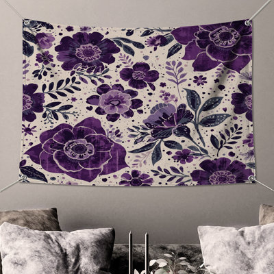 Tapisserie murale mauve à motif floral - Décoration murale florale