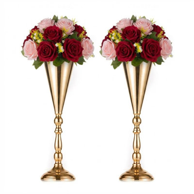 Ensemble de 2 centres de table en forme de trompette dorée, supports de table en métal pour mariage