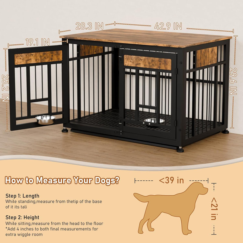 42'' Wood Furniture Style Dog Crate, 29.6" H x 42.9" W x 28.3" D, Black