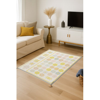 Tapis tissé à motif floral lavable Mosso