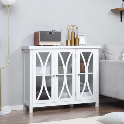 Kitchen Credenza Sideboard Buffet Cabinet With 3 Arc Pattern Tempered Glass Doors & Adjustable Storage Shelf