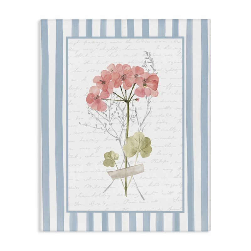 Croquis d'herbes sur toile à rayures bleues, design par lettré et doublé, H 40 po x l 30 po