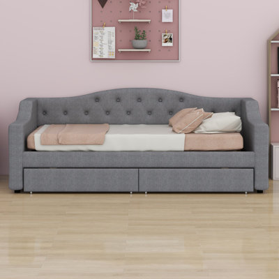 Upholstered Daybed With LED Belt And 2 Drawers