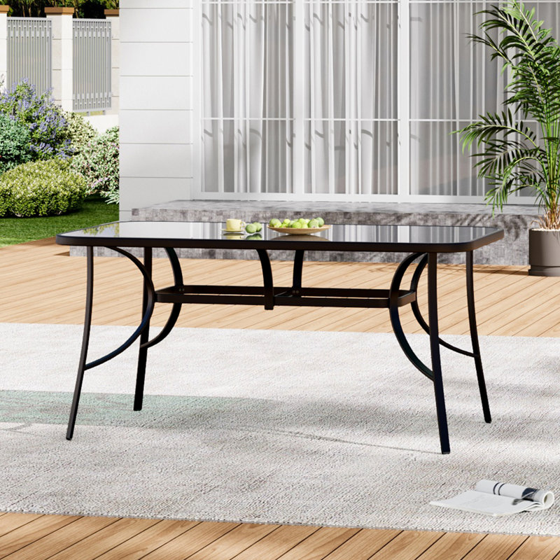 Courchevel Rectangular Metal Outdoor Dining Table With Umbrella Hole , 120cm cm W cm D, Black, 72cm H x 150cm W x 90cm L