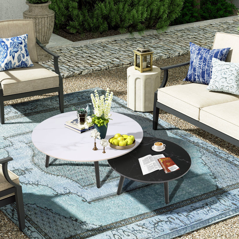 2 Piece Aluminum Patio Table Set With Sintered Stone Tabletop