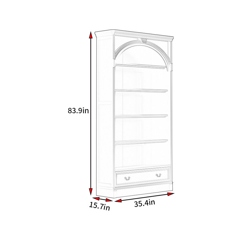 American Retro Minimalist Style Bookcase, 83.9"H x 35.4"W x 15.7"D