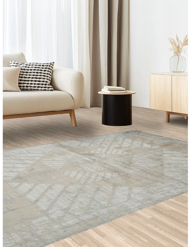 Tapis blanc artistique avec motifs géométriques complexes 5 x 8
