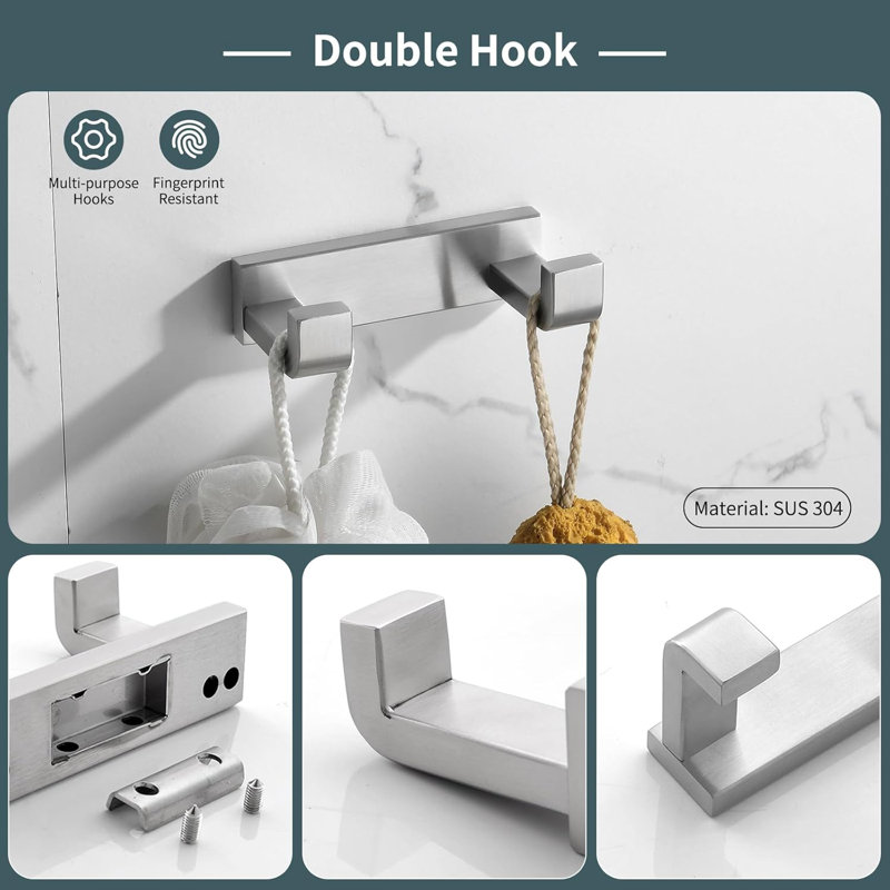 Stainless Steel Bathroom Hardware Set - 4-Piece Towel Bar, Holder, And Racks, Brushed Nickel