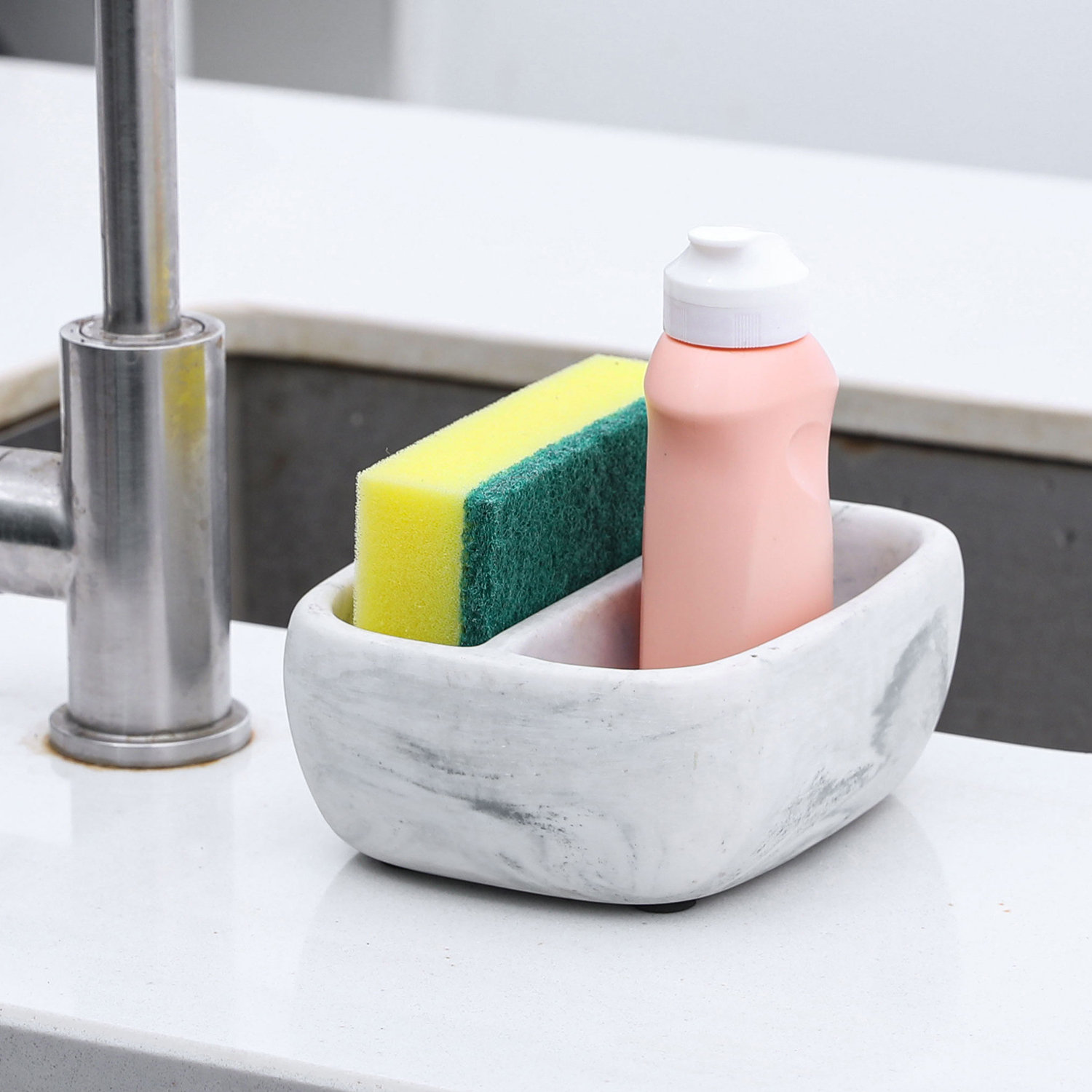 Home Basics Soap Dispenser with Sponge Holder, White