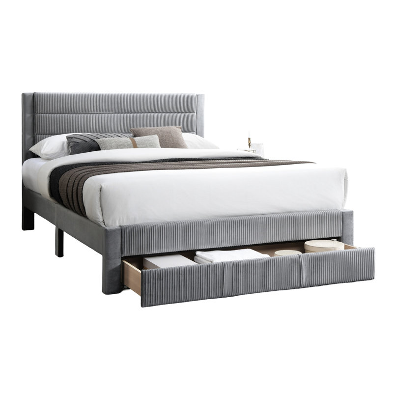 Tête de lit luxueuse en velours côtelé gris de luxe avec lit tapissier, Gris