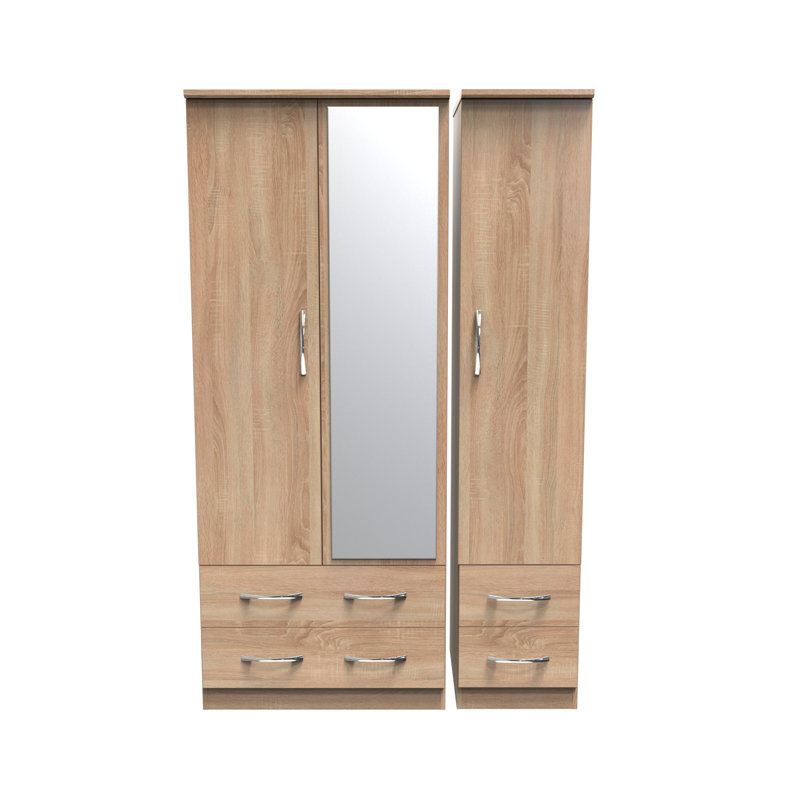 Dekyn Triple 4 Drawer Mirror Wardrobe, Bardolino Oak
