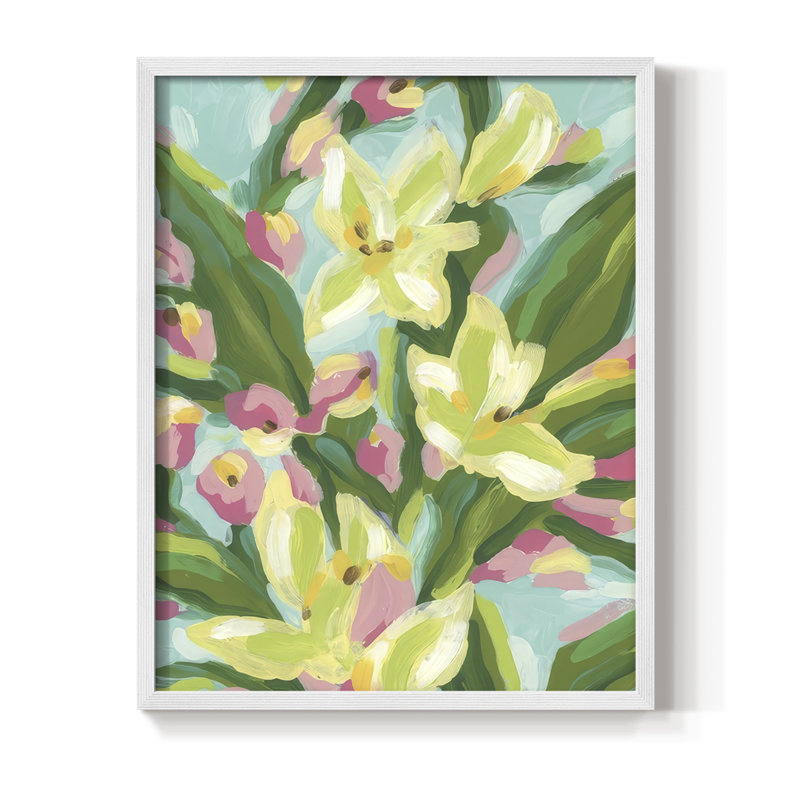 Floral Vibration I, reproduction encadrée - bois massif, H 15 po x l 12 po, Blanc