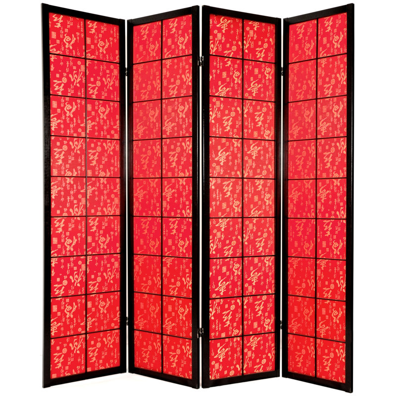Feng 68" W x 72" H 4- Panel Solid Wood Folding Room Divider, 4