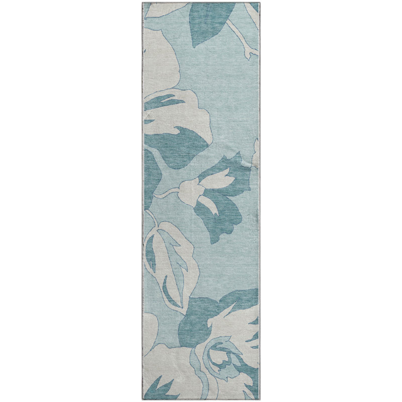 Premium Machine Washable Prisco Teal Rug, Runner 2'3" x 7'6"
