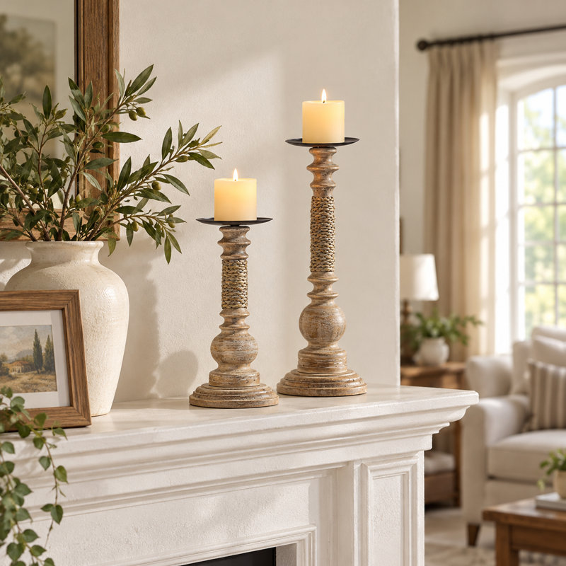 14.07 " Solid Wood Candlestick