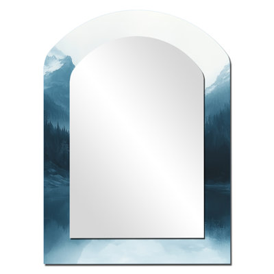 Winter Misty Peaks In The Morning I - Mountains Asymmetrical Decorative Mirror, Traditional Arch Wall Mirror, Printed Metal Art