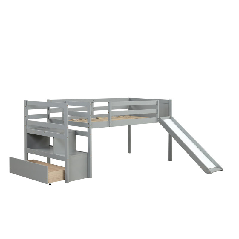 Lit mezzanine bas avec escalier et glissade