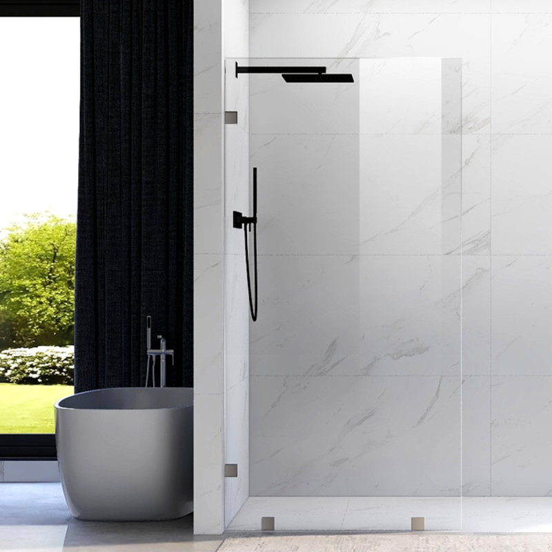 UKH07B2 33 in. W x 80 in. H Frameless Fixed Shower Glass Panel in Space Gray with 3/8 in. Clear Tempered Glass, Space Gray