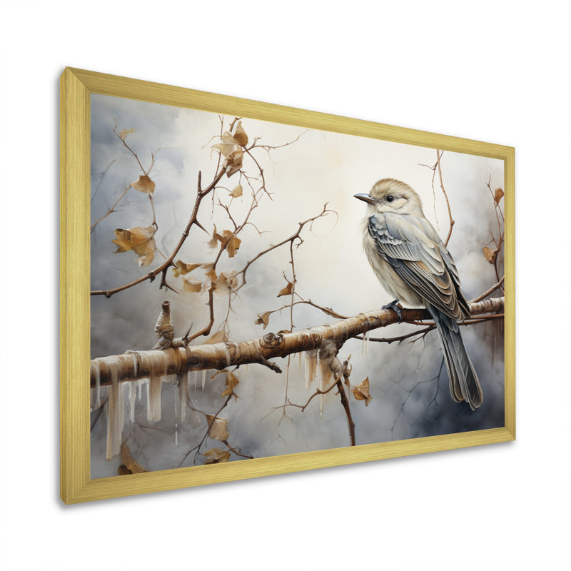«Bird Silent Watcher IV», reproduction d'art sur toile, H 34 po x l 44 po x P 1,5 po, Encadrement doré