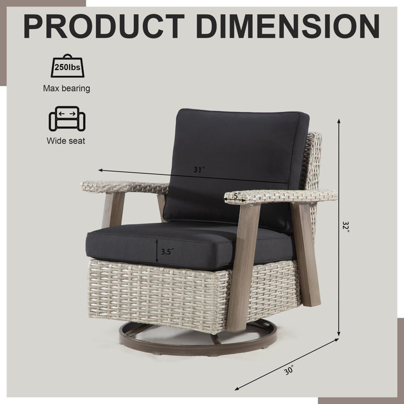 Creal Swivel Rocking Chair With Olefin Fabric Cushion, Black