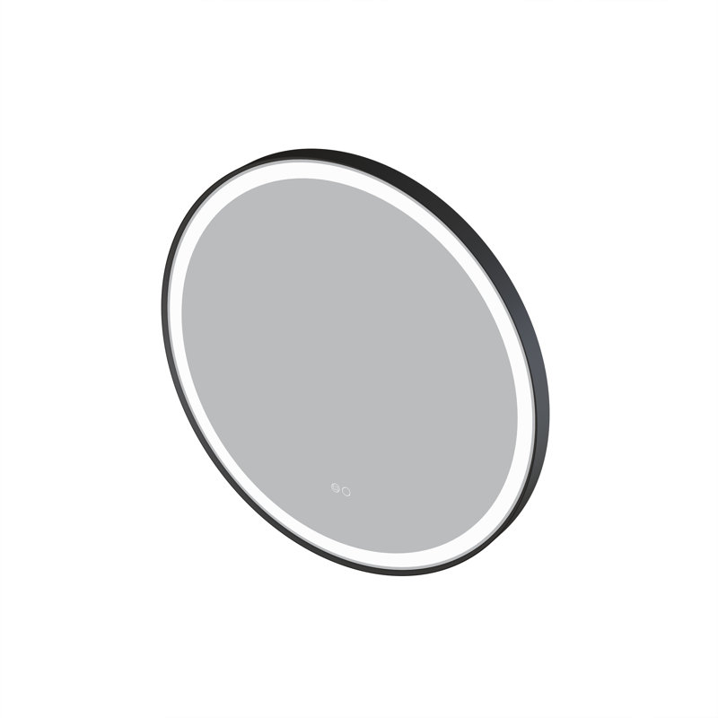 Lainy  Wall Mounted Bathroom Framed LED Mirror With Memory Function, Matte Black, 28" x 28"