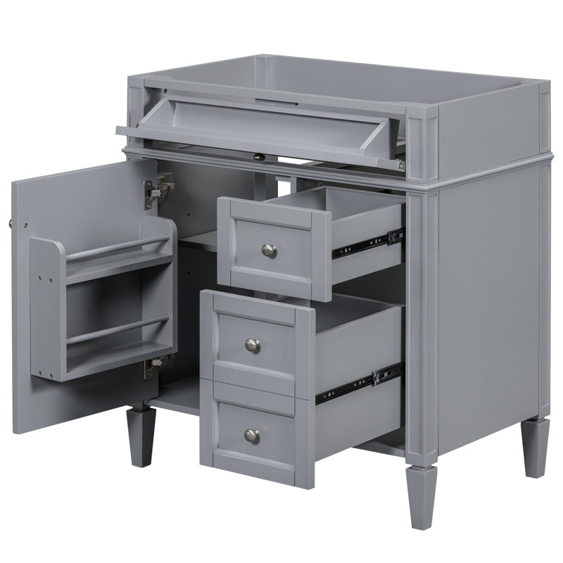 Meuble-lavabo moderne de 30 po gris avec poignée exquise, 2 tiroirs, tiroir basculant et armoire de rangement pratique