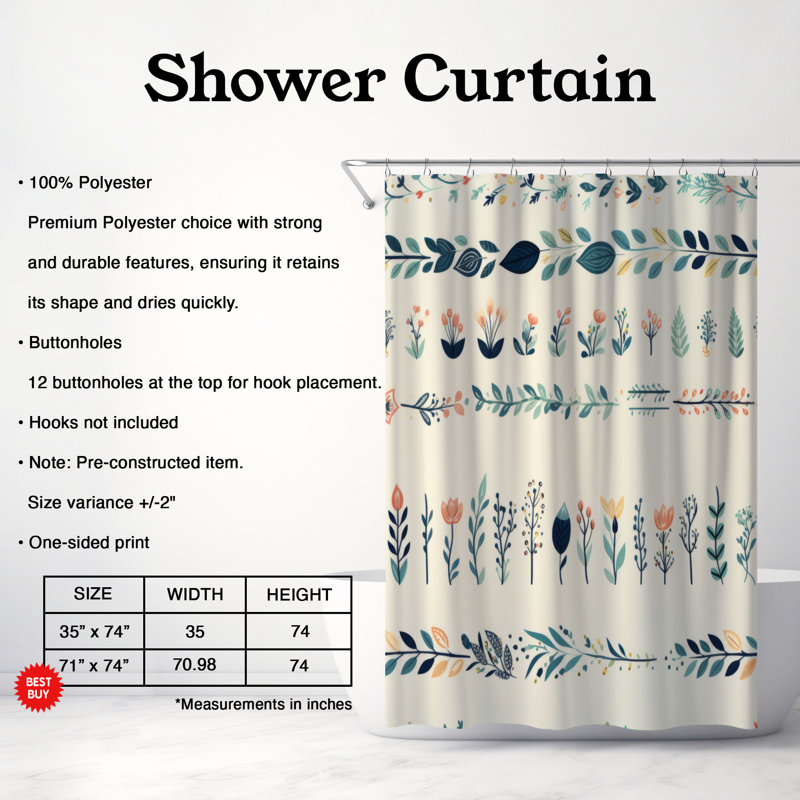 Doux pétales - Rideau de douche Premium, H 74 po x l 71 po