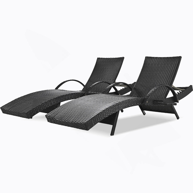 Outdoor Wicker Chaise Lounge Chairs Set Of Two With Pull - Out Side Table, Adjustable Backrest For Patio, Poolside Sunbathing And Relaxation