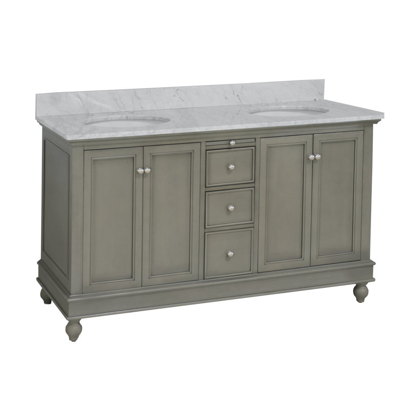 Ensemble de meuble-lavabo double 60 po Ferdinand, Marbre de Carrare, Gris patiné
