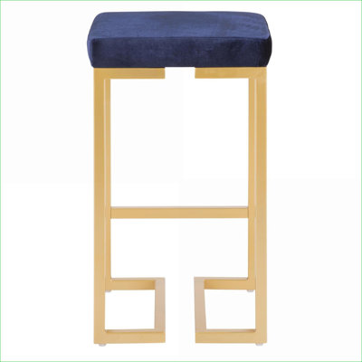 Set of 2 26" Contemporary-Glam Counter Dining Chairs for Adults, Gold Frame Royal Blue Velvet Cushion Counter Stools