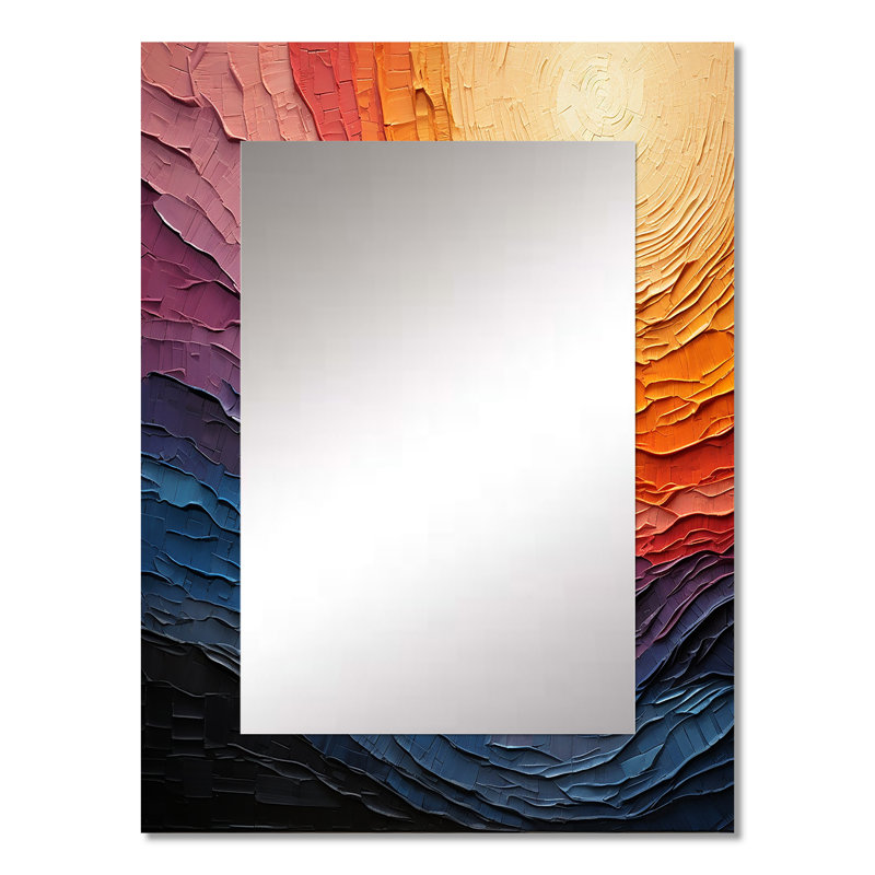 Abstrait lyrique jaune sarcelle, coucher de soleil lyrique I - abstraction lyrique, miroir mural jaune, 32 po x 24 po