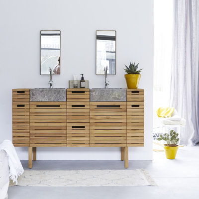 Slats Solid Teak 1500mm Double Vanity Unit