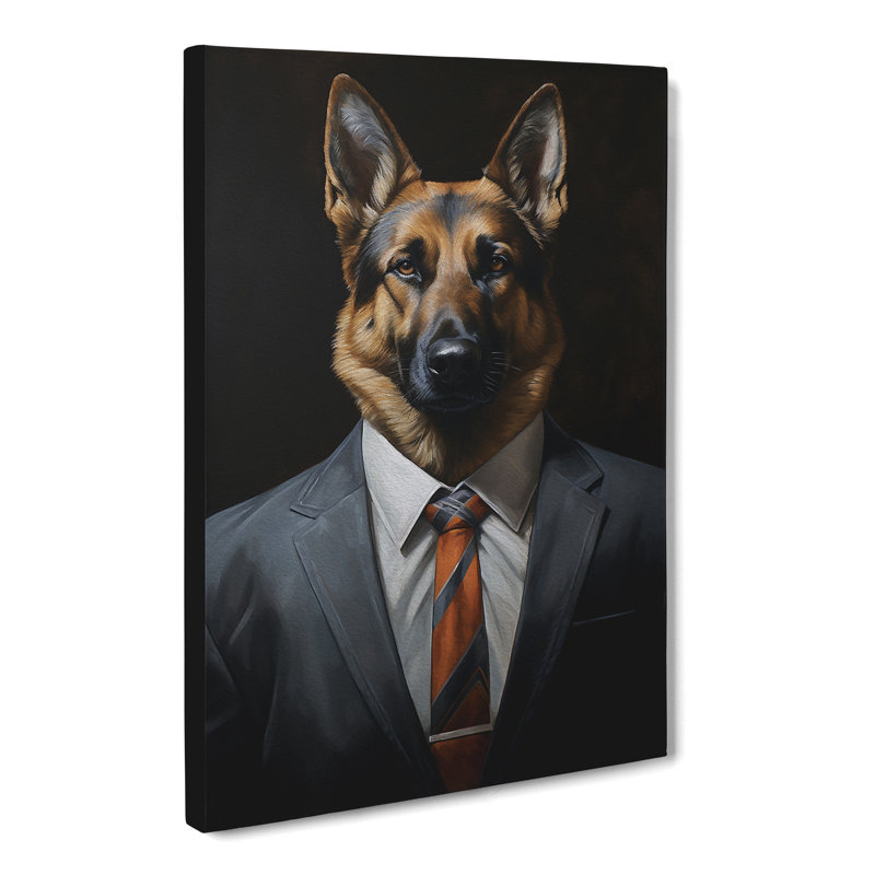German Shepherd In A Suit Painting - Wrapped Canvas, 50cm H x 35cm W x 3cm D