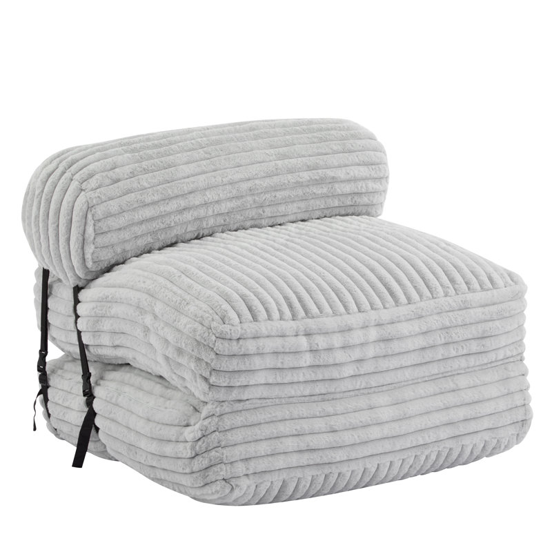  Latina Indoor Foldable Bean Bag Lounge Chair Bed with Neck Pillow, Light Grey Faux Fur