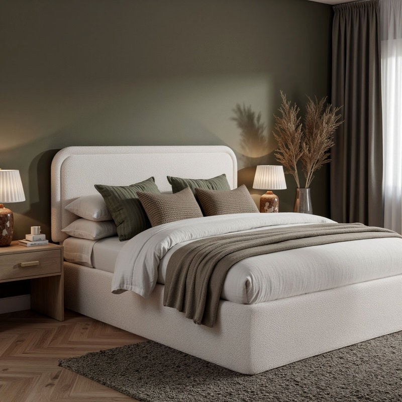 Boucle Bed Frame With Storage, Upholstered Headboard, Metal Bed Frame With Headboard, Hydraulic Storage System, No Box Spring Required