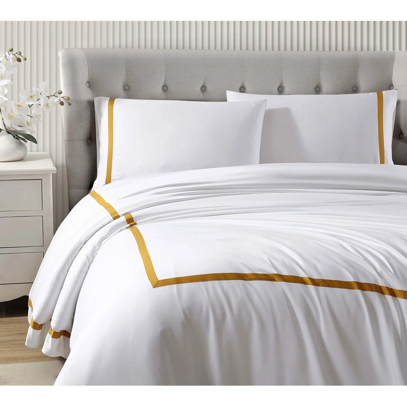 Frame Pillow Case Set, White/Gold, King / Cal King Pillowcases