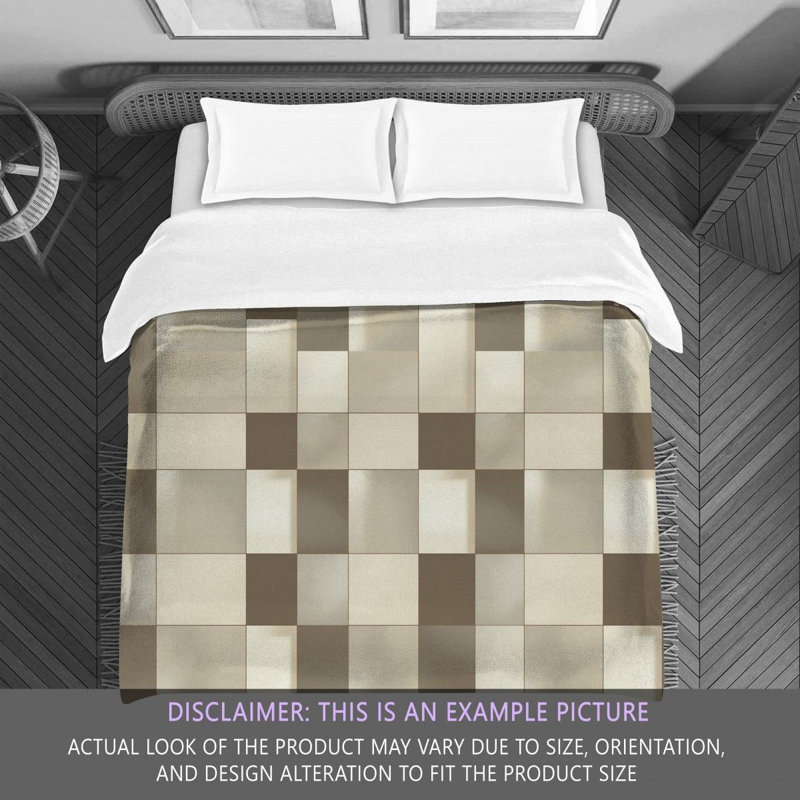 Machine Printed Comforter, Twin Comforter, Silver/Beige Checkered