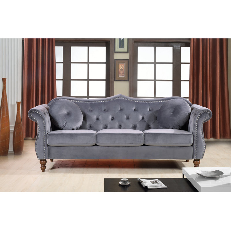 Evianna 79.5'' Velvet Sofa, Gray, 34'' H X 79.5'' W X 34'' D