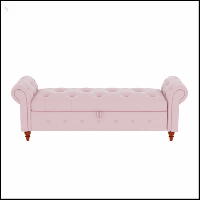 Luxurious Pink Velvet Bed Bench With Ample Storage, Perfect For End-Of-Bed Or Living Room Use