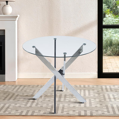 35" Modern minimalist sturdy round dining table with metal legs and protective legs for pantries and kitchens, lounges, meeting rooms by Ivy Bronx