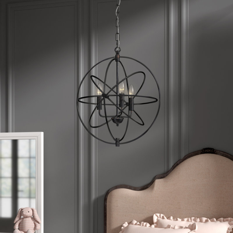 Lustre en forme de globe à 3 lumières, Bronze foncé