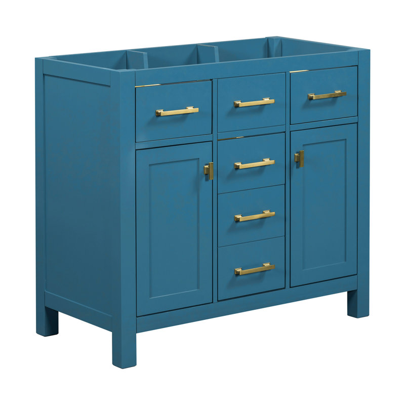 Meuble-lavabo moderne de 36 po - structure en bois massif, 4 tiroirs, 2 armoires, finition bleue pour un design élégant